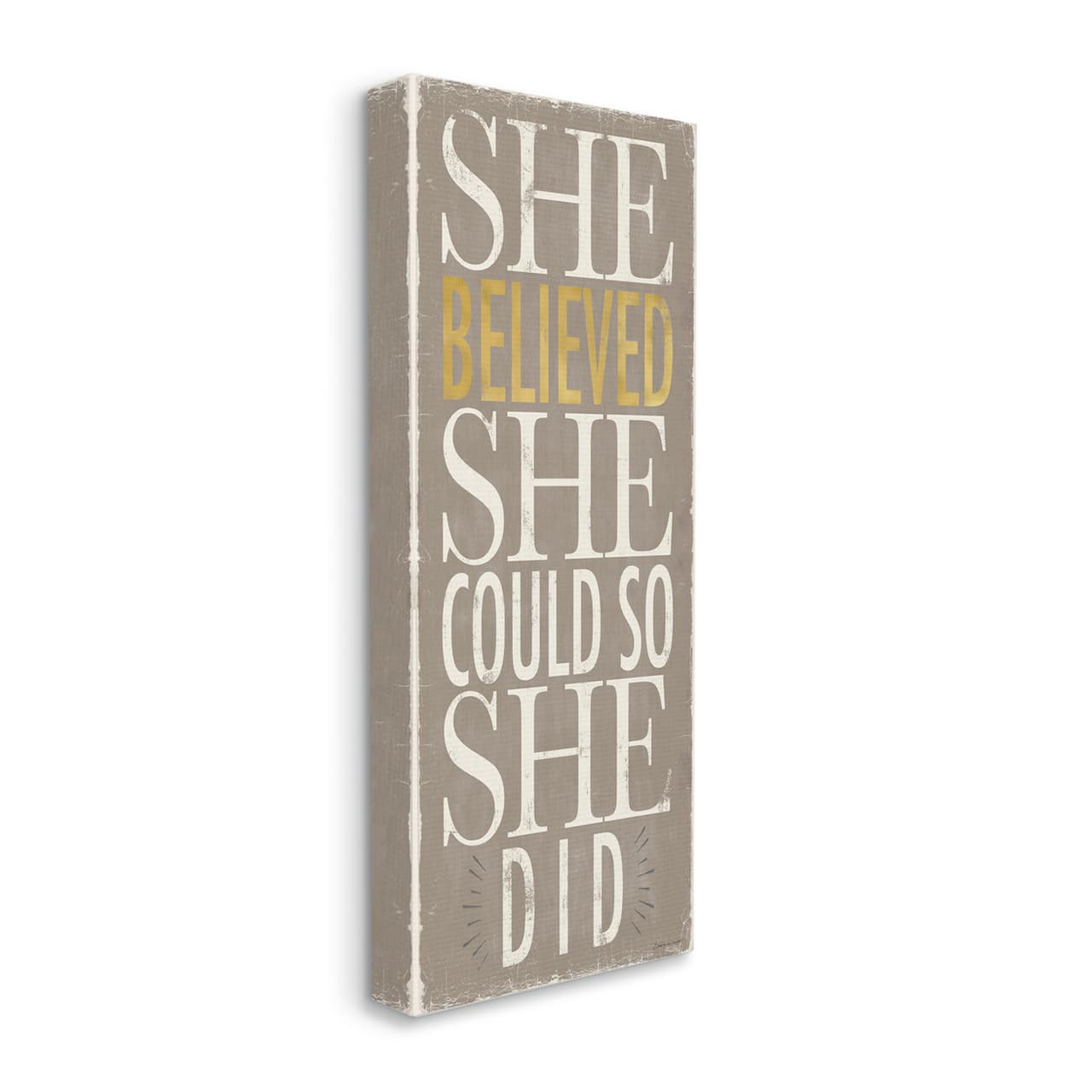 Stupell Industries She Believed She Could Phrase Distressed Grey Canvas Wall Art
